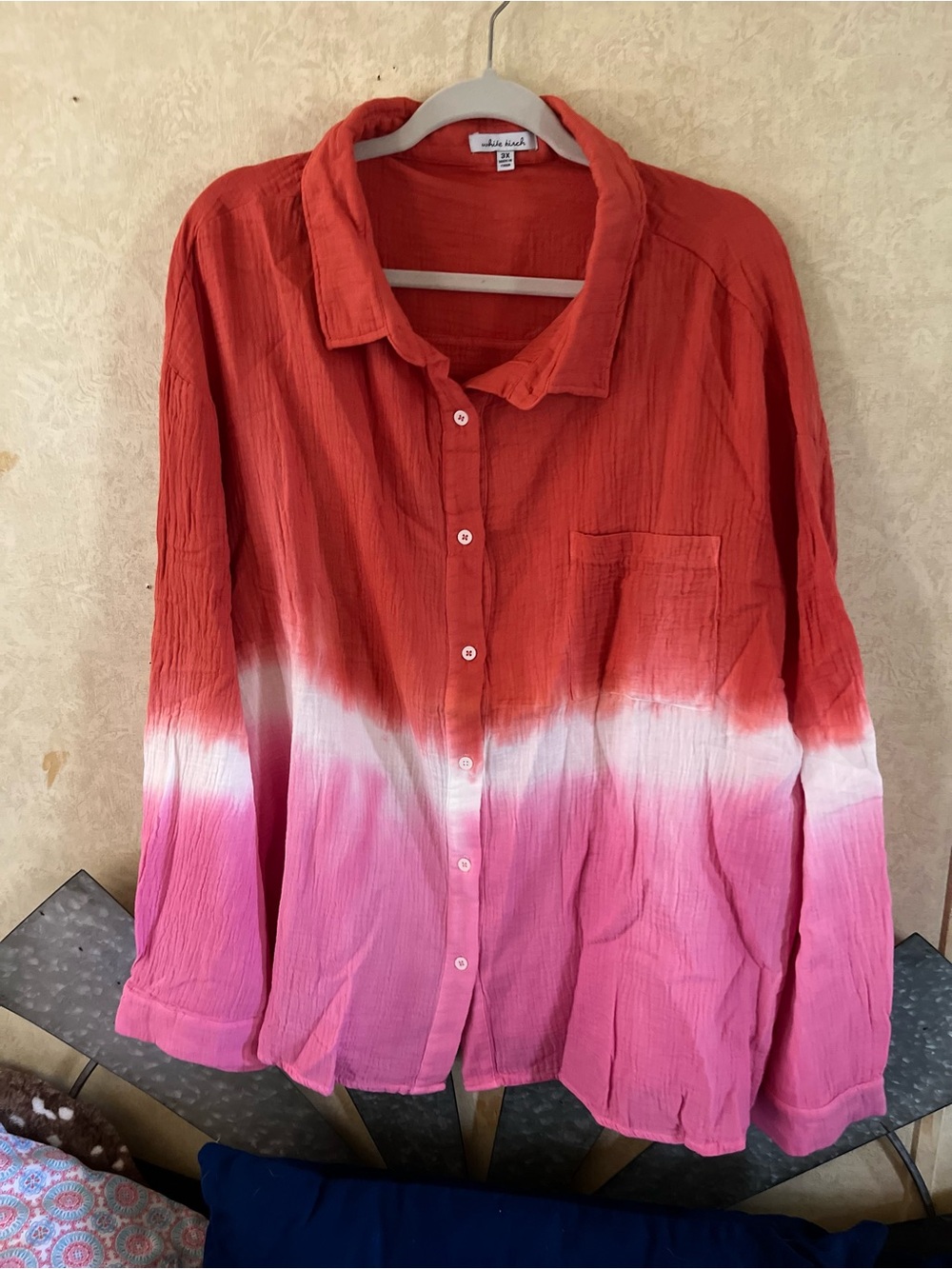 White Birch Tie-Dye Button Front Shirt in Red, White & Pink